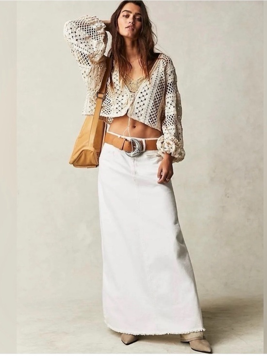 We The Free Dresses & Skirts - FREE PEOPLE We-The-Free White Denim Maxi  Skirt, NWOT , size 8